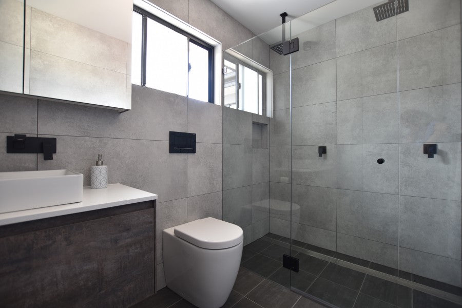 #58 - Bathrooms: Vibrancy and comfort vibes with this warm grey colour scheme