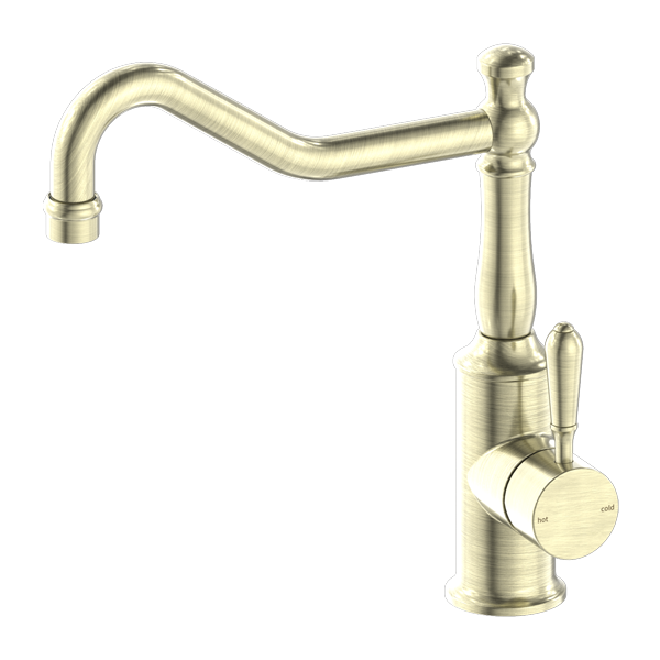 Nero York Kitchen Mixer Hook Spout With Metal Lever | Aged Brass |