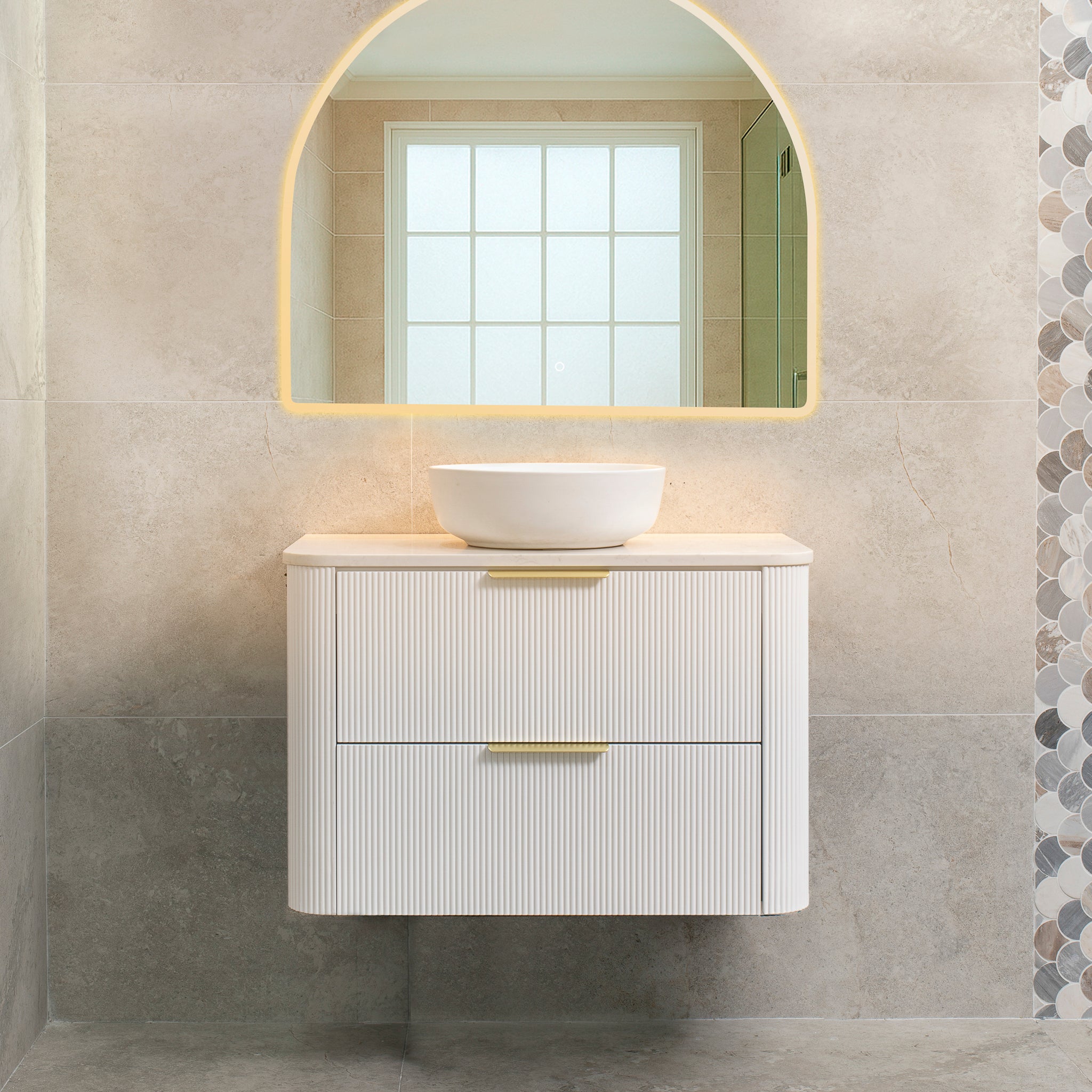 Tura Groove 900mm Curved Wall Hung Vanity Cabinet, Matte White – ATS ...