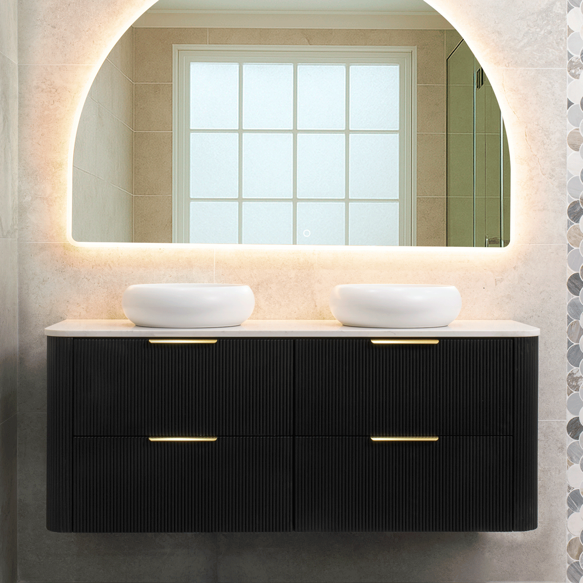 *Clearance* Tura Groove 1500mm Curved Wall Hung Vanity Cabinet, Matte ...