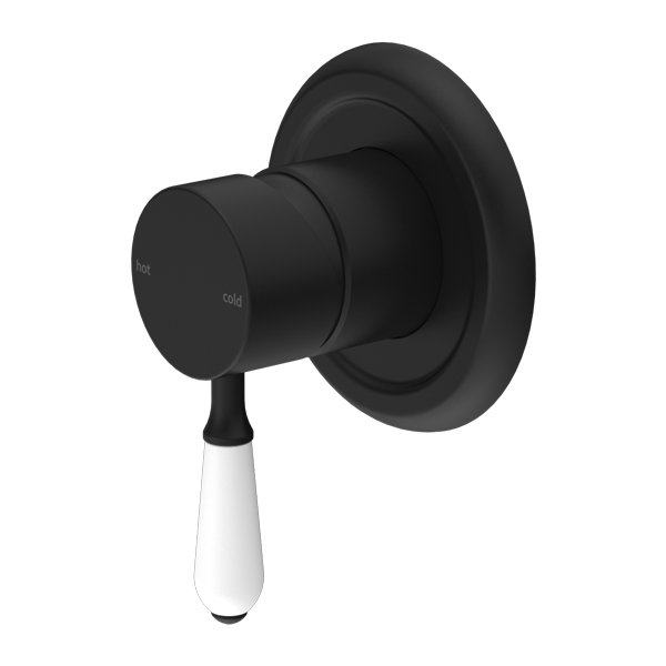 Nero York Shower Mixer With White Porcelain Lever | Matte Black |