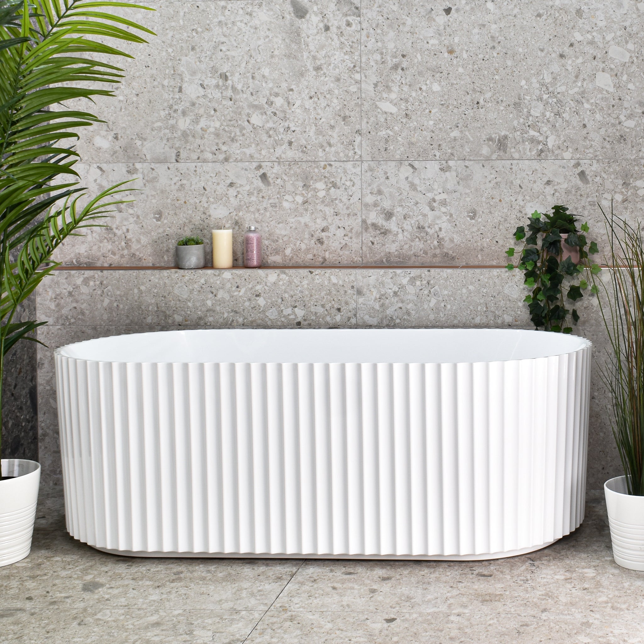 Agora Groove 1500mm off the wall bathtub in matte white, front view