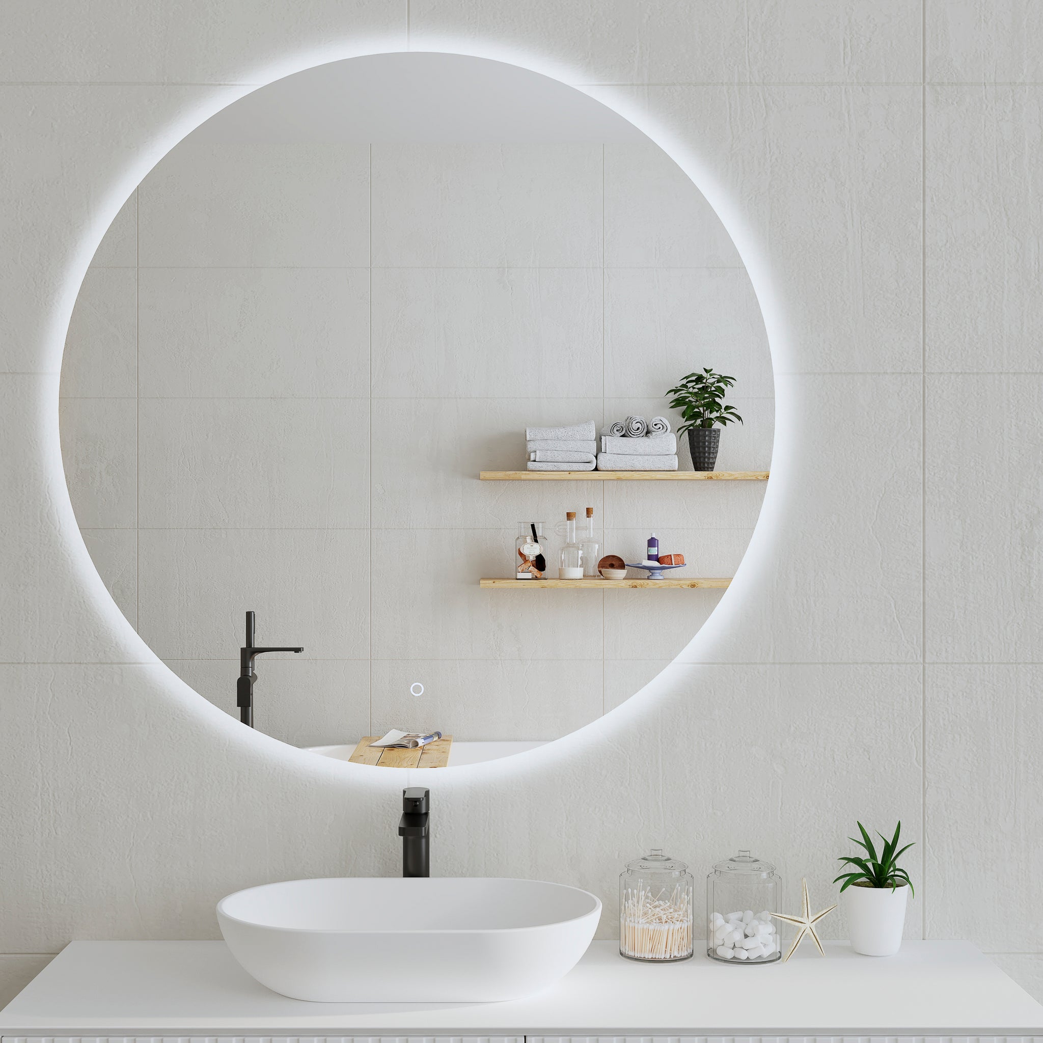 Circa Round 1100mm Backlit LED Mirror with Polished Edge and Demister