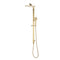 Jena Round Twin Shower System with Adjustable Rail, Push Button Diverter and 250mm Head, Brushed Brass (Gold)