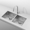 Retto 875mm x 450mm x 230mm Large Stainless Steel Double Sink | Brushed Nickel |