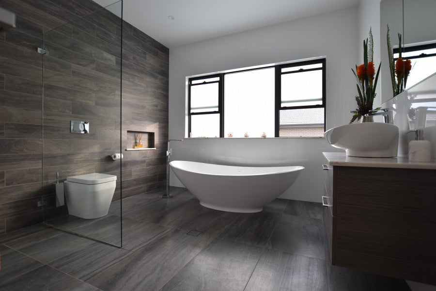 #40 - Bathrooms: Renee's hot style with a stunning timber look feature