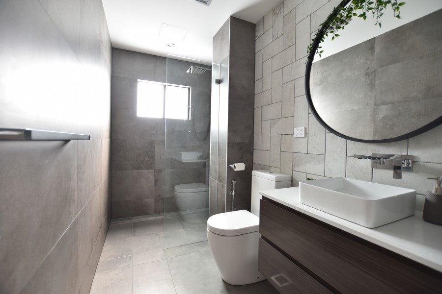 #56 - Bathrooms: Wisam's bathroom with gentle blend of grey and brown