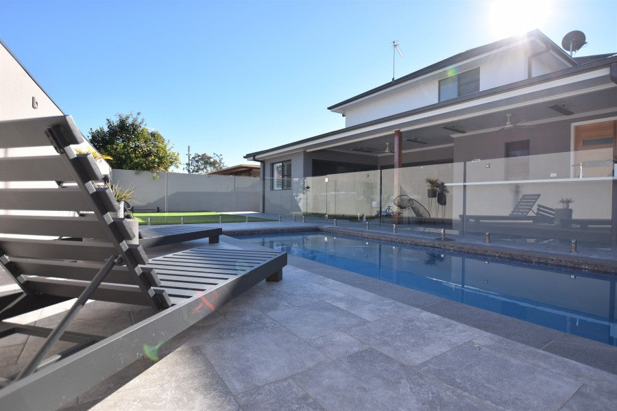 #70 - External: Gorgeous french pattern porcelain tiles and coping around a pool