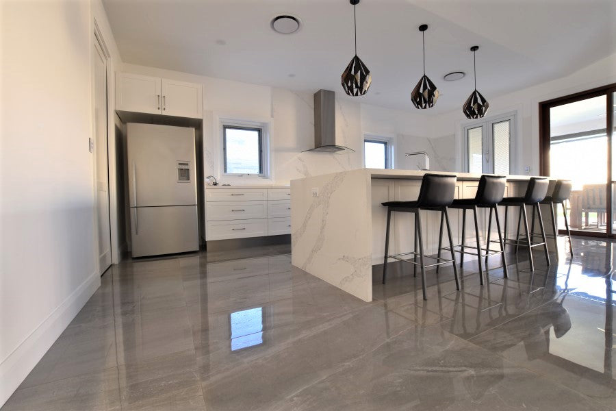 #73 - Kitchens & Main Floors: A hot large format tile with a shaker style kitchen