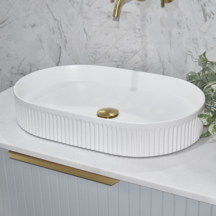 Clearance above-counter bathroom basin in modern bathroom setting