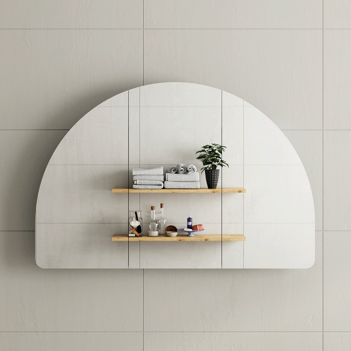Clearance mirrored shaving cabinet with storage in modern bathroom setting