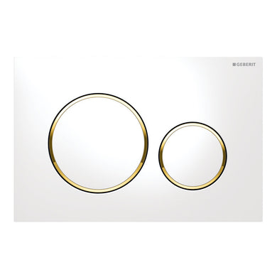 Geberit Sigma20 Dual Flush Button & Access Plate, White with Gold Trim Design