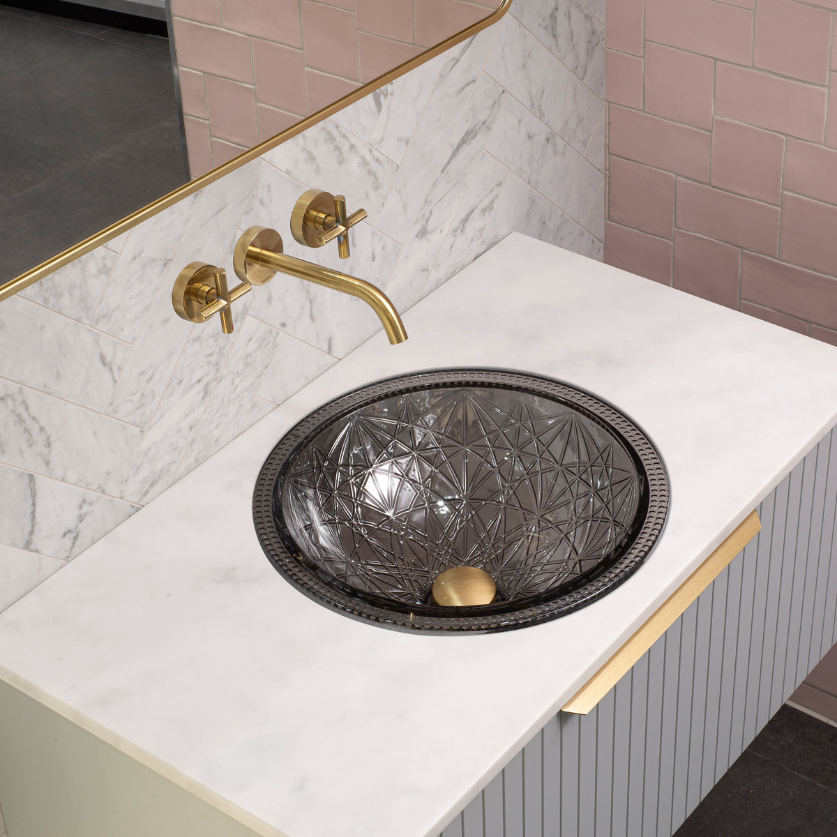 Daal 420mm Under-Counter or Inset Glass Basin, Black Glass