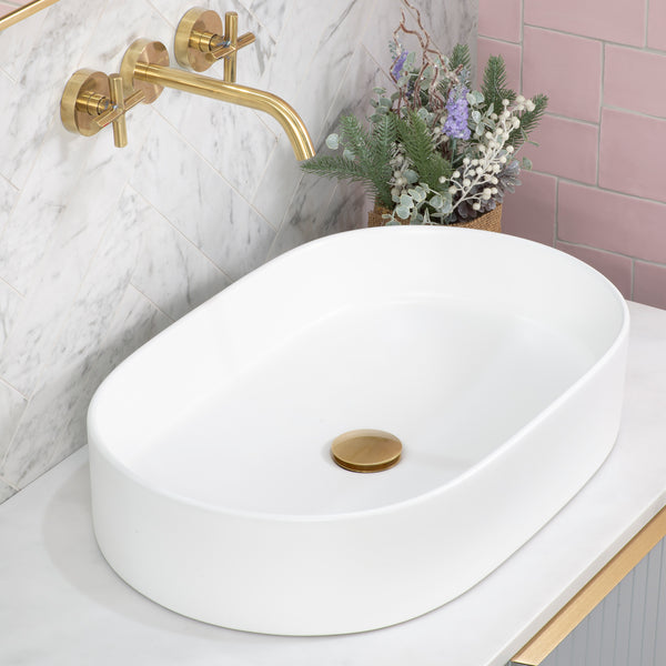 Pill Oval 600mm x 380mm Above-Counter Basin, Matte White