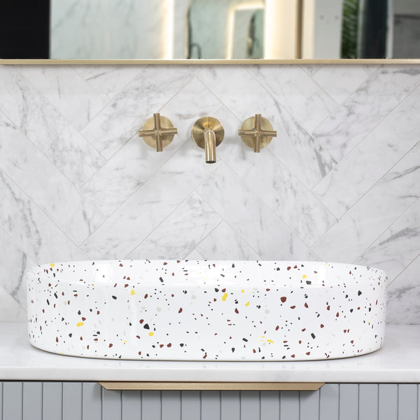 Pill Oval 600mm x 380mm Above-Counter Basin, Matte Terrazzo Chunk