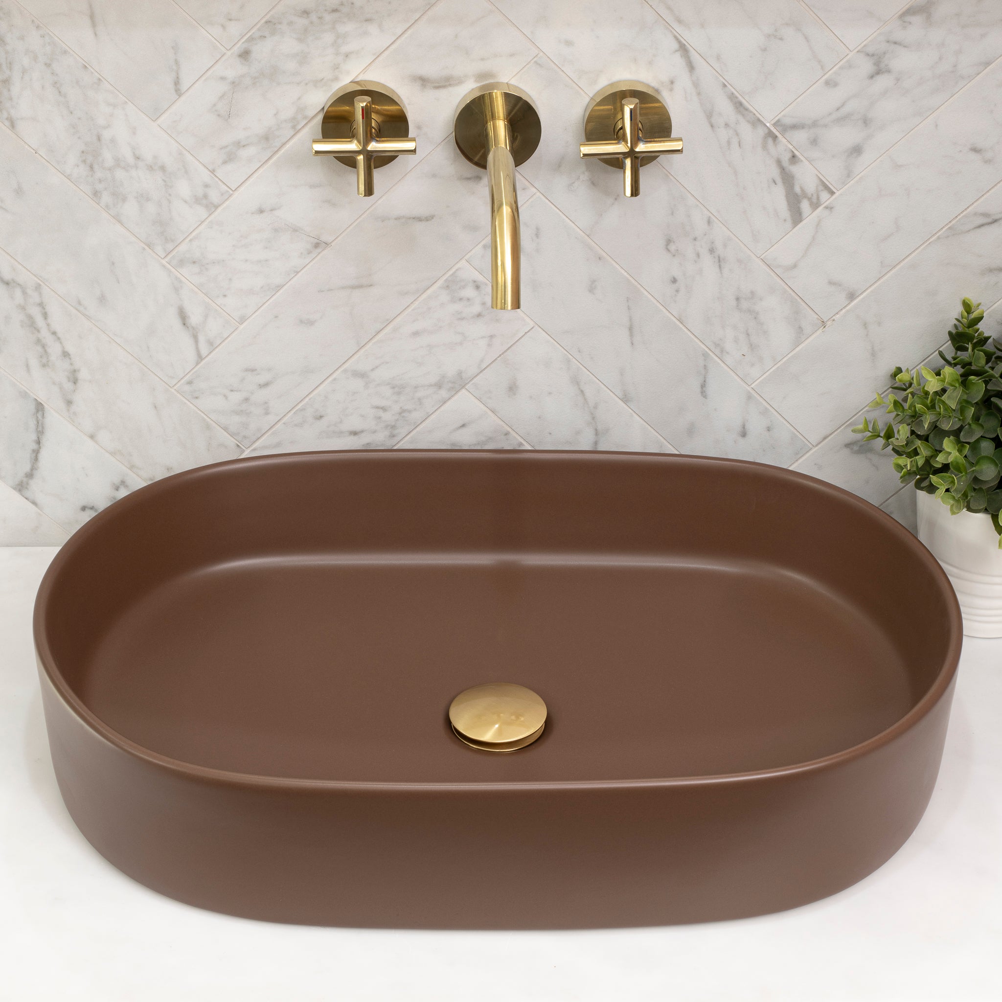 Pill Oval 600mm x 380mm Above-Counter Basin, Matte Mocha