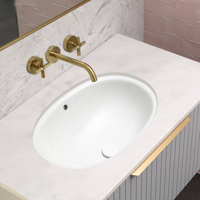 Pill Oval 600mm x 400mm Under-Counter Basin with Overflow, Gloss White
