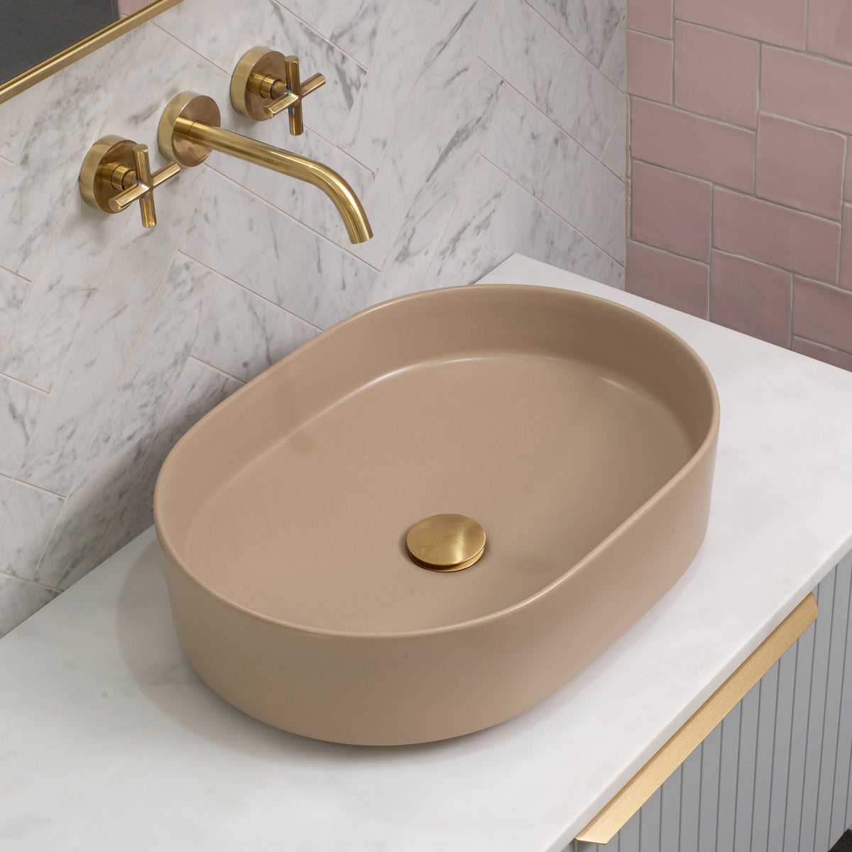 Pill Step 500mm x 370mm Above-Counter Basin, Matte Cappuccino