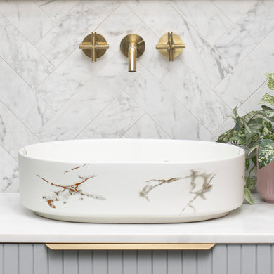 Pill Step 500mm x 370mm Above-Counter Basin, Fired Matte Calacatta