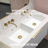 Retti Rectangular 880mm x 390mm Under-Counter Basin with Double Sink and Overflow, Gloss White