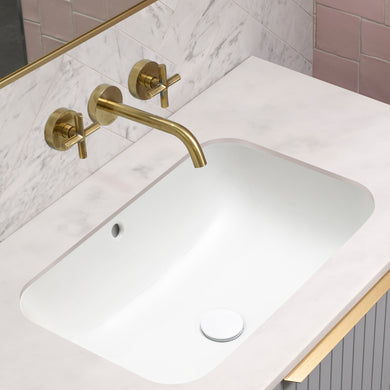 Retti Rectangular 585mm x 390mm Under-Counter Basin with Overflow, Gloss White