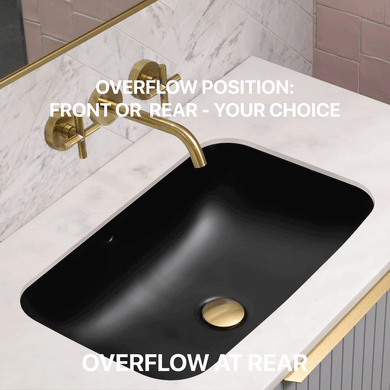 Retti Rectangular 585mm x 390mm Under-Counter Basin with Overflow, Matte Black