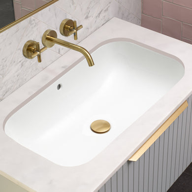 Retti Rectangular 695mm x 420mm Under-Counter Basin with Overflow, Gloss White