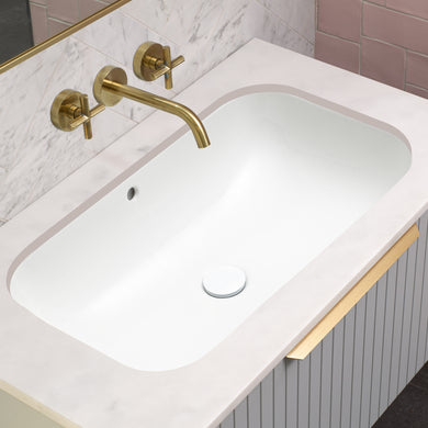 Retti Rectangular 695mm x 420mm Under-Counter Basin with Overflow, Gloss White