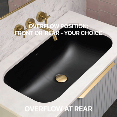 Retti Rectangular 695mm x 420mm Under-Counter Basin with Overflow, Matte Black