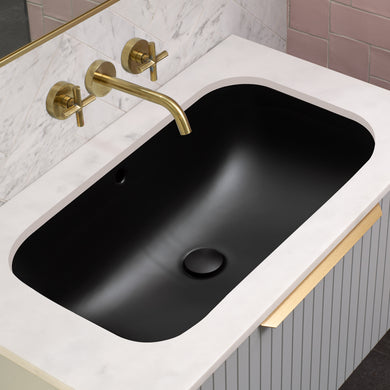 Retti Rectangular 695mm x 420mm Under-Counter Basin with Overflow, Matte Black