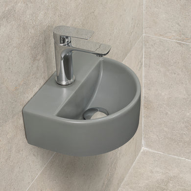Petite Arch 303mm x 255mm Hand Wash Wall Hung Basin, Matte Cement Grey