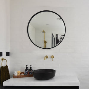 Deluxe Round 750mm Framed Mirror with Black Frame