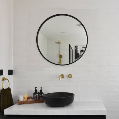 Deluxe Round 750mm Framed Mirror with Black Frame
