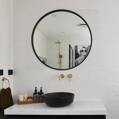 Deluxe Round 900mm Framed Mirror with Black Frame