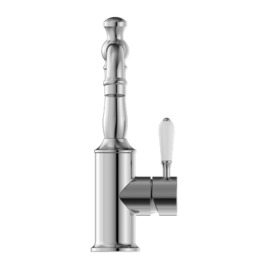 Nero York Basin Mixer With White Porcelain Lever | Chrome |
