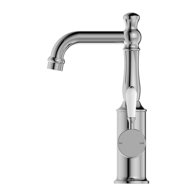 Nero York Basin Mixer With White Porcelain Lever | Chrome |