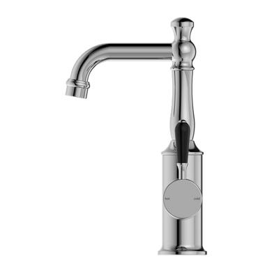 Nero York Basin Mixer With Black Porcelain Lever | Chrome |