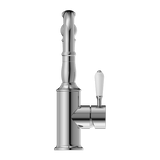 Nero York Basin Mixer Hook Spout With White Porcelain Lever | Chrome |