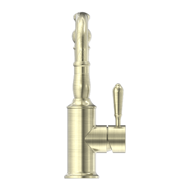 Nero York Basin Mixer Hook Spout With Metal Lever | Aged Brass |
