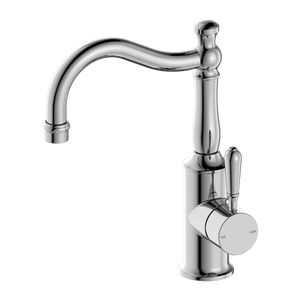 Nero York Basin Mixer Hook Spout With Metal Lever, Chrome