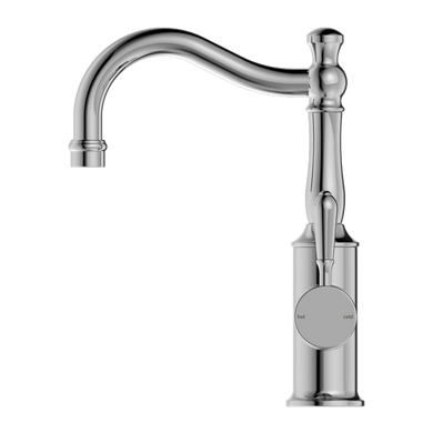 Nero York Basin Mixer Hook Spout With Metal Lever | Chrome |