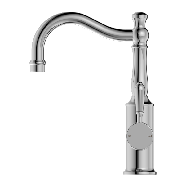 Nero York Basin Mixer Hook Spout With Metal Lever  | Chrome |