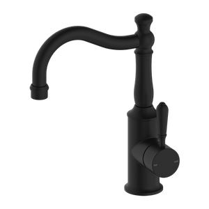 Nero York Basin Mixer Hook Spout With Metal Lever, Matte Black