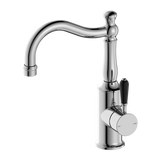 Nero York Basin Mixer Hook Spout With Black Porcelain Lever | Chrome |