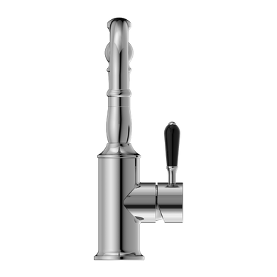 Nero York Basin Mixer Hook Spout With Black Porcelain Lever | Chrome |