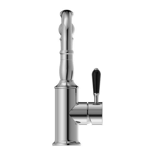 Nero York Basin Mixer Hook Spout With Black Porcelain Lever  | Chrome |