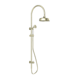 Nero York Twin Shower With White Porcelain Hand Shower | Aged Brass |