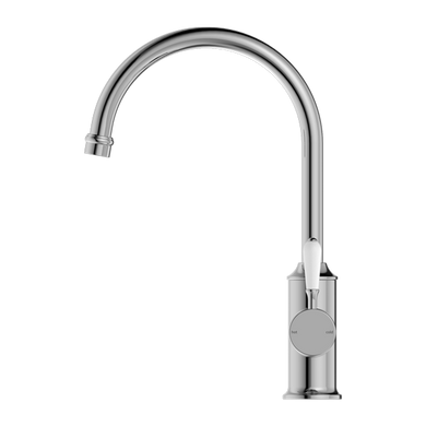 Nero York Kitchen Mixer Goosneck With White Porcelain Lever | Chrome |