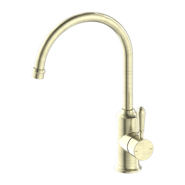 Nero York Kitchen Mixer Goosneck Spout With Metal Lever | Aged Brass |