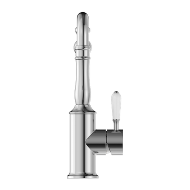 Nero York Kitchen Mixer Hook Spout With White Porcelain Lever | Chrome |